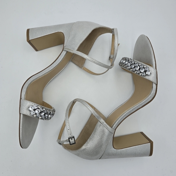 Jewel Badgley Mischka Penny Crystal Embellished Block Heels, Silver, Size 11 - Picture 16 of 16